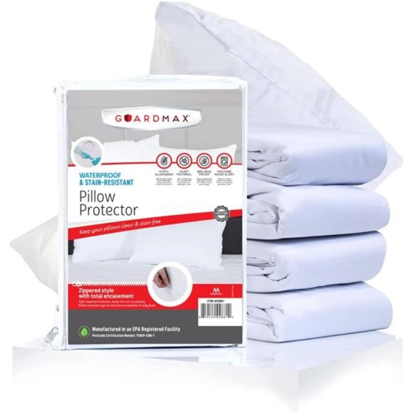 Waterproof  Zippered Bed Bug Pillow Protector 4 Pack - Hypoallergenic Pillow - Picture 1 of 6